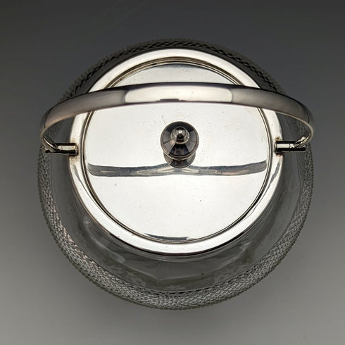 英國復古切割玻璃餅乾桶銀盤蓋 823g